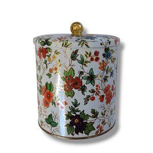 Vintage Daher Tin Candy Biscuit Tea Canister Made In England Floral Round Knob